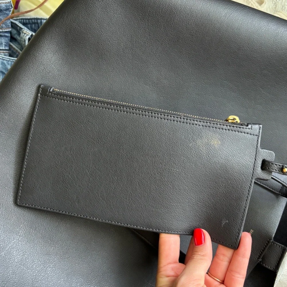 Saint Laurent Black Leather Tote and Matching Wallet